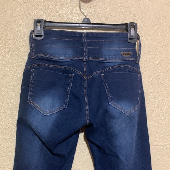 Bamboo Jeans Denim Blue Dark Wash Skinny  Mid Rise Stretchy Junior Size 1 - Picture 13 of 16